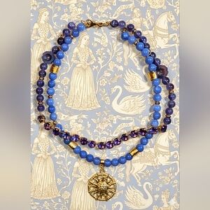 25.5 Carats Natural Amethyst And Lavender Jade Two Strand Bead Necklace